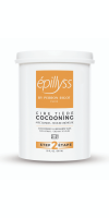 A white 20oz container of Epillyss Cocooning Wax; with an soft and light orange label 