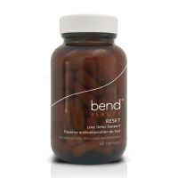 Single amber bottle with white screw top lid with capsules of Bend Beauty Reset formula