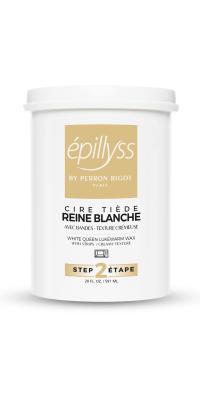A white 20oz container of Epillyss White Queen; with an oatmeal coloured label 